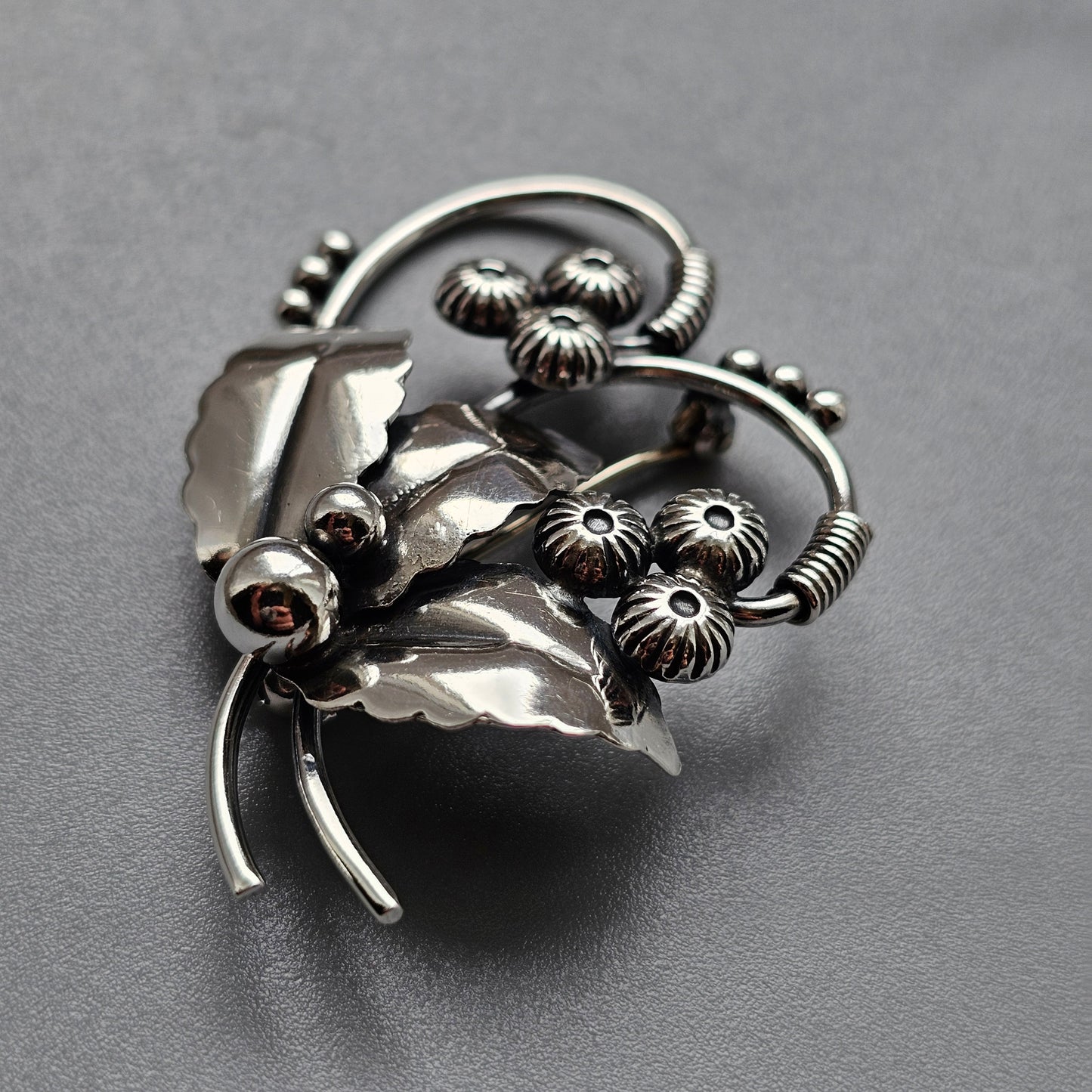 Vintage Danish Silver Flower Bouquet Brooch