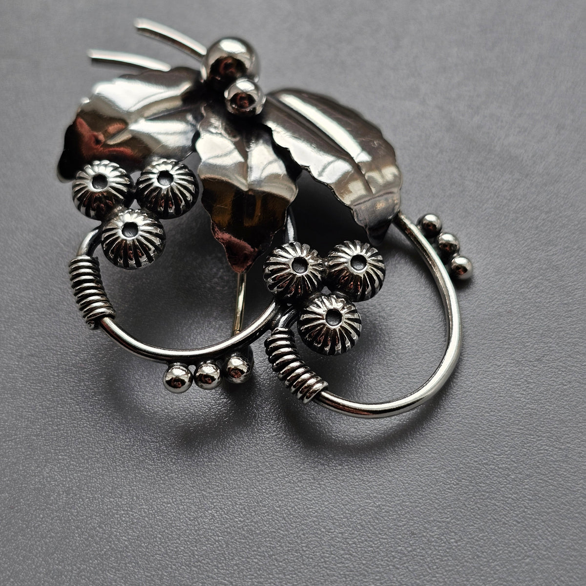 Vintage Danish Silver Flower Bouquet Brooch