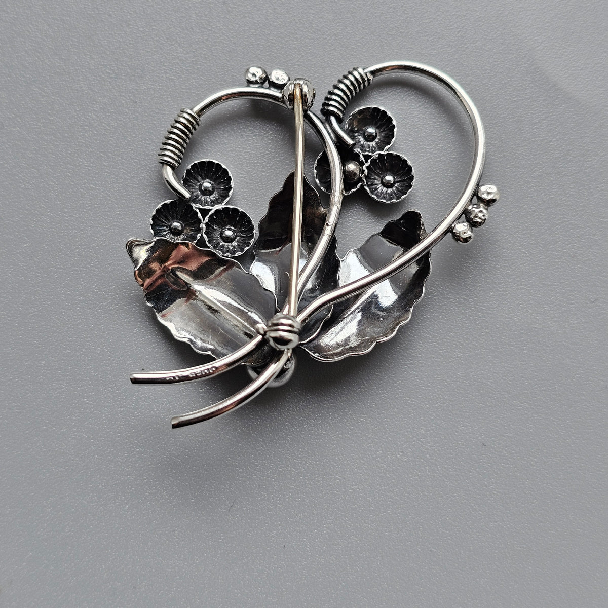 Vintage Danish Silver Flower Bouquet Brooch