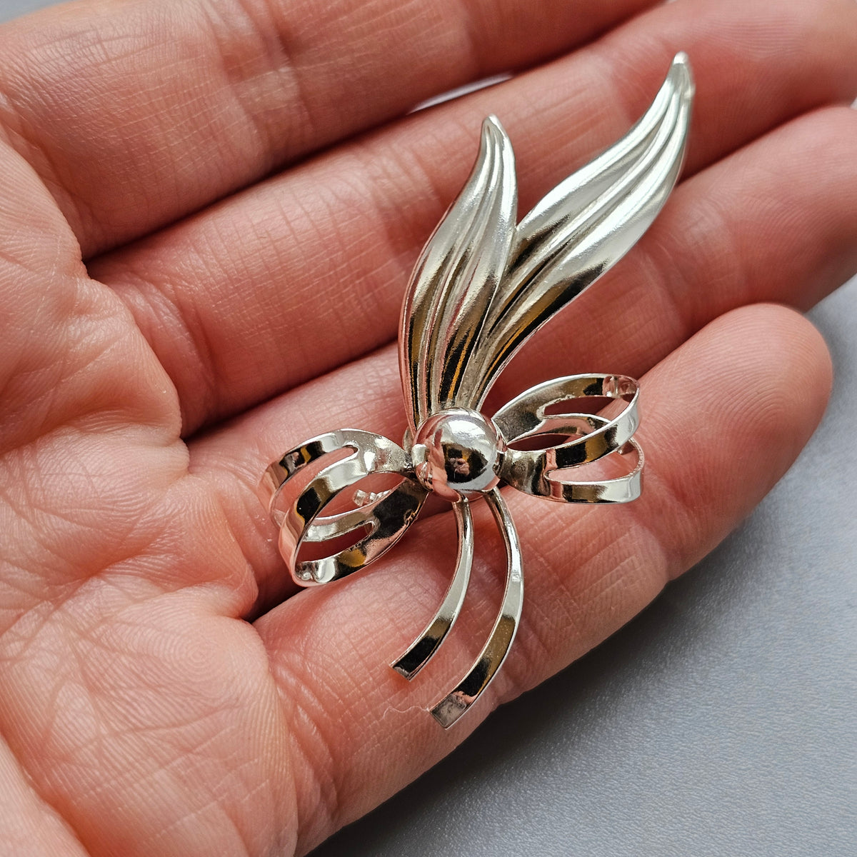 Vintage Modernist Danish Sterling Silver Flower Bow Brooch by Hermann Siersbol