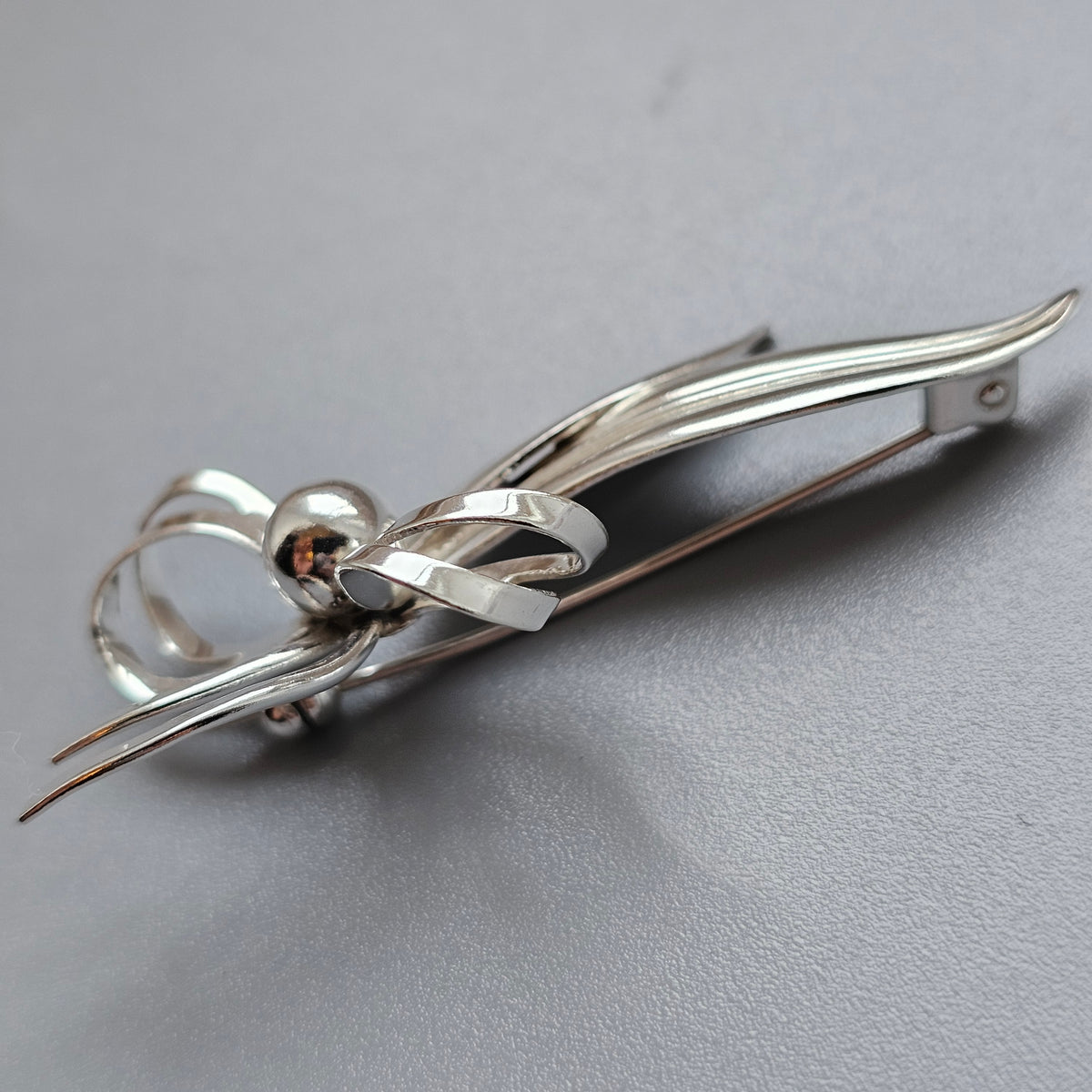 Vintage Modernist Danish Sterling Silver Flower Bow Brooch by Hermann Siersbol