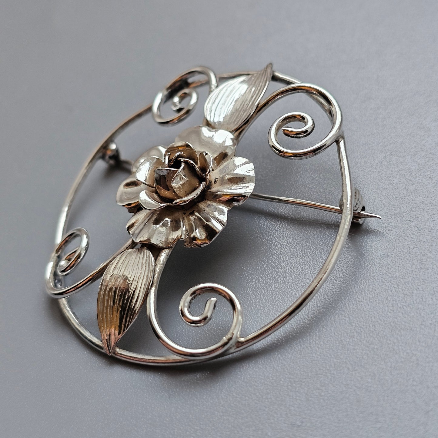 Vintage American Danecraft Sterling Silver Floral Brooch