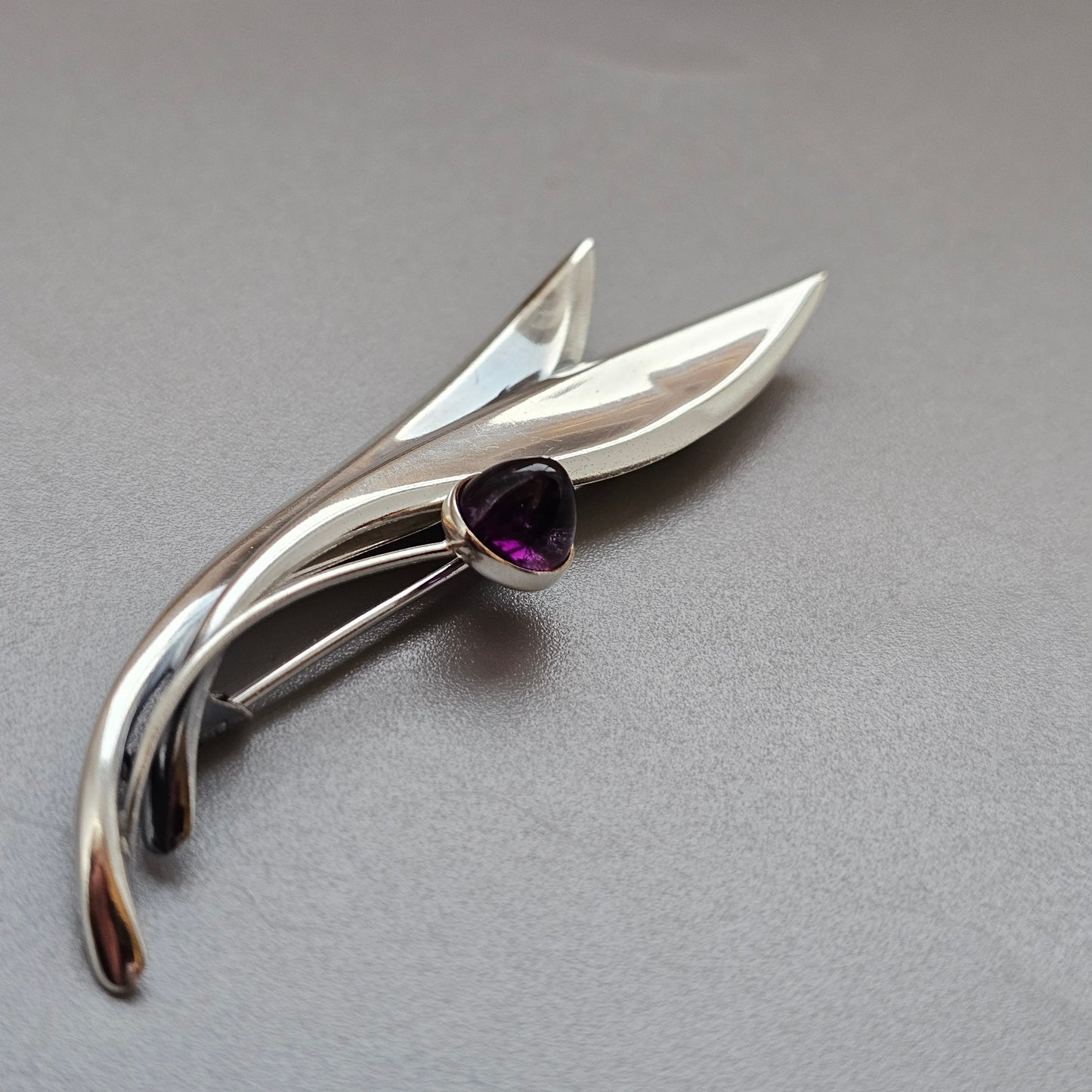 Vintage 60s Modernist Silver & Amethyst Flower Brooch Elis Kauppi Kupittaan Kulta 1960