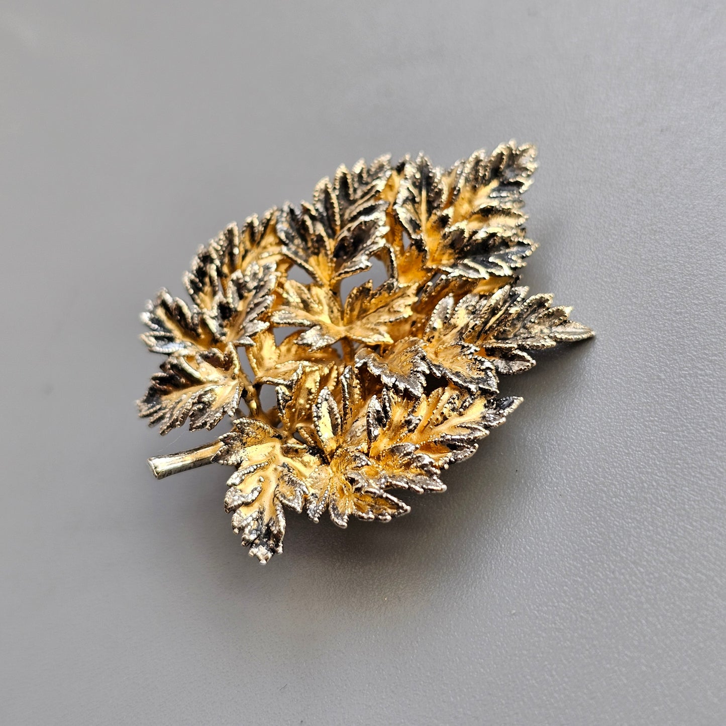 Vintage Danish Flora Danica Sterling Silver Gilt Leaf Brooch by Eggert