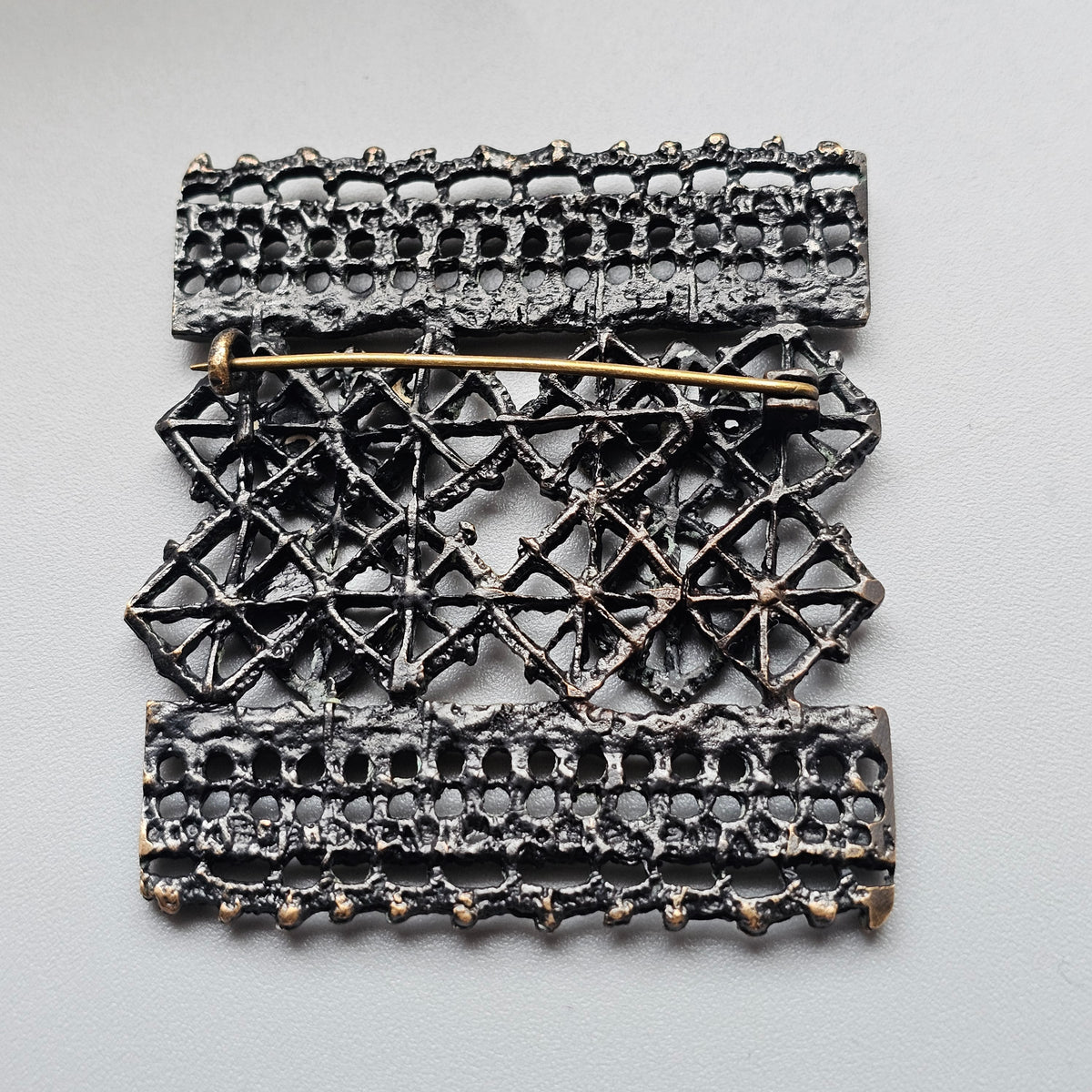 Pentti Sarpaneva Vintage Finnish Brutalist Bronze Brooch Pitsi Lace