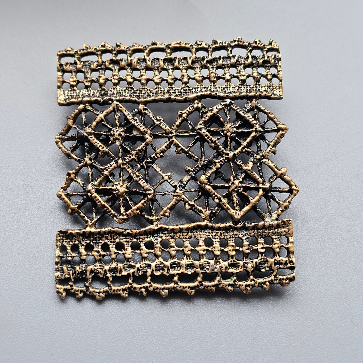 Pentti Sarpaneva Vintage Finnish Brutalist Bronze Brooch Pitsi Lace