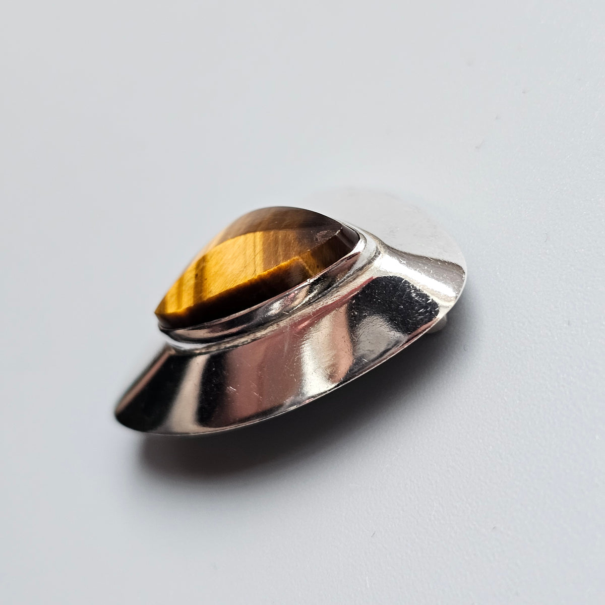 Vintage Finnish Modernist Silver & Tiger’s Eye Brooch by Jalosepot 1963