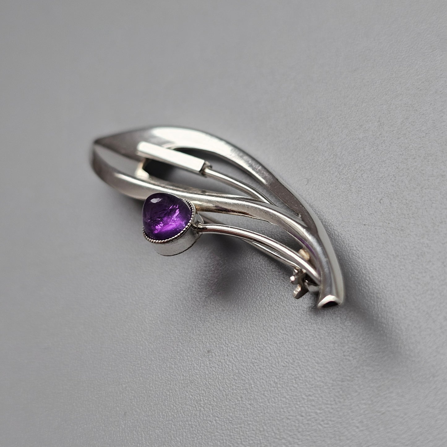 1960s Finnish Modernist Silver Amethyst Flower Brooch by Erik Granit & Co 1962