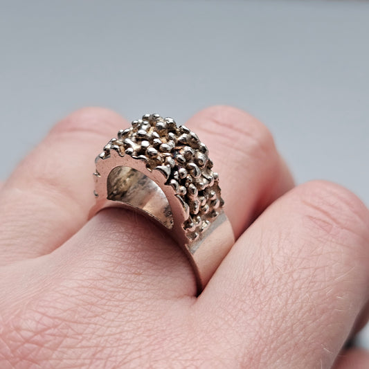 Vintage 1970s British Brutalist Style Sterling Silver Ring By Keith Tyssen 1970