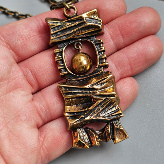 Vintage 1970s Finnish Brutalist Bronze Necklace 'Kelo' By Pentti Sarpaneva