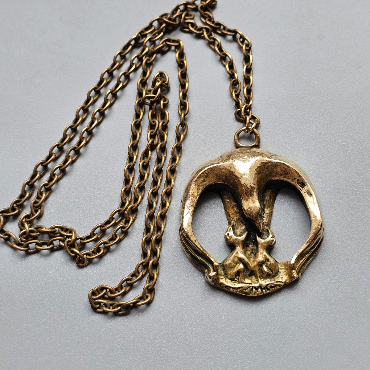 Vintage Sculptural Modernist Eagle Bronze Necklace