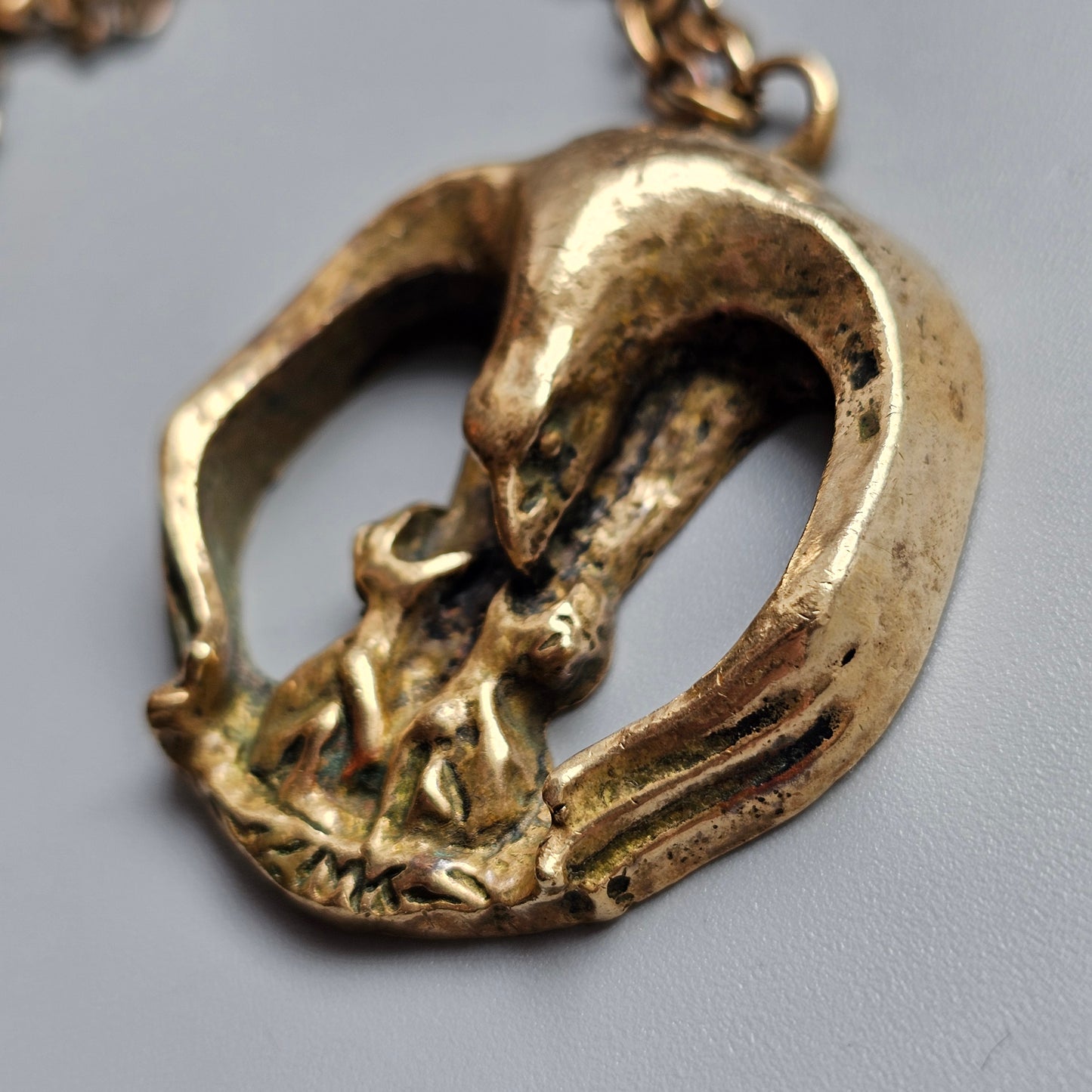 Vintage Sculptural Modernist Eagle Bronze Necklace