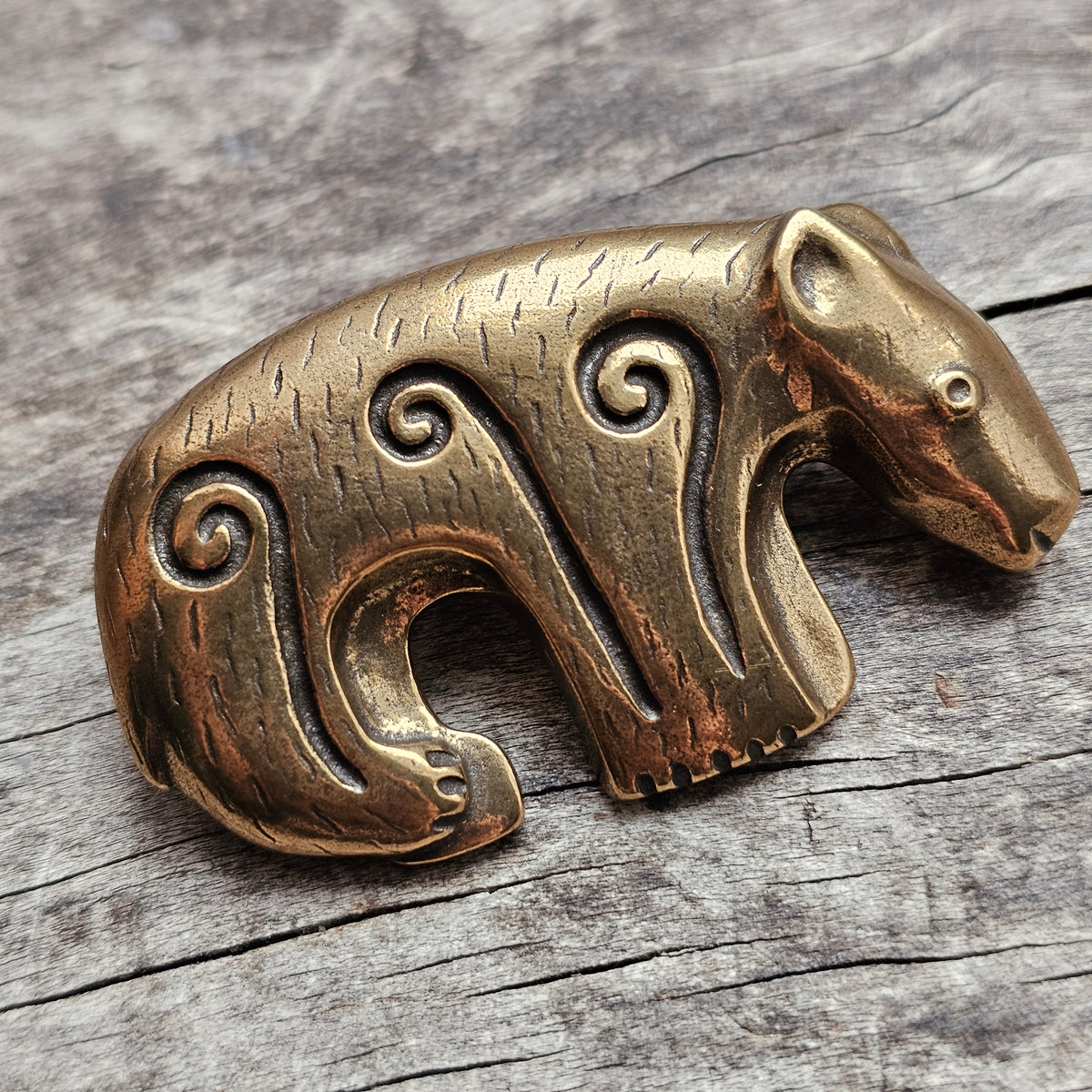 Large Vintage Finnish Kalevala Koru Bronze Bear Brooch