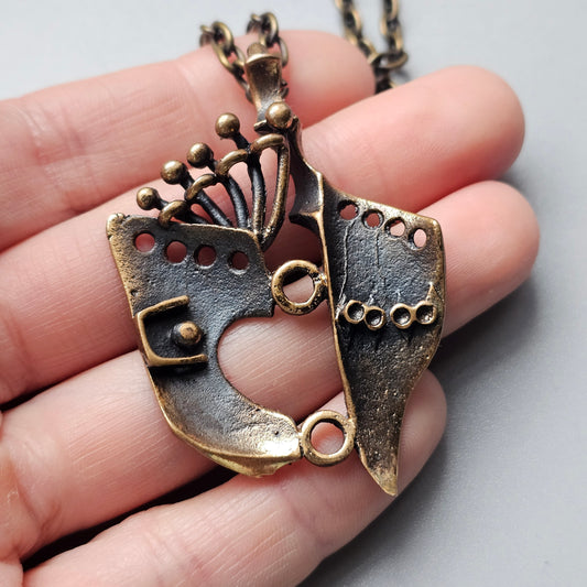 Vintage Finnish Bronze Pendant Necklace 1970s Modernist Brutalist Style