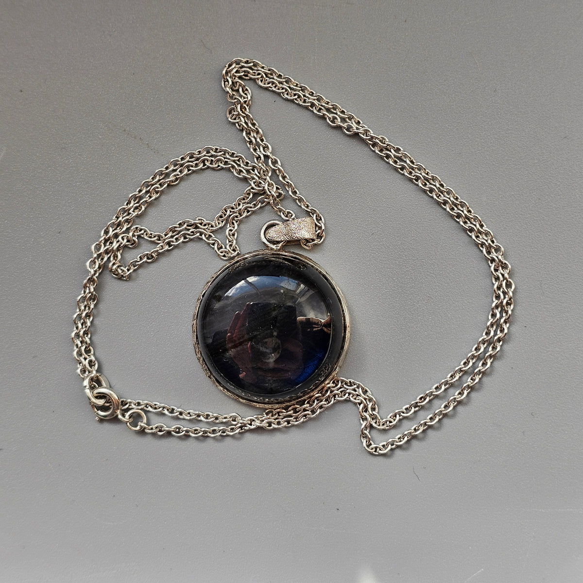 Vintage Modernist Style Finnish Silver & Spectrolite Necklace by Reijo Kettunen