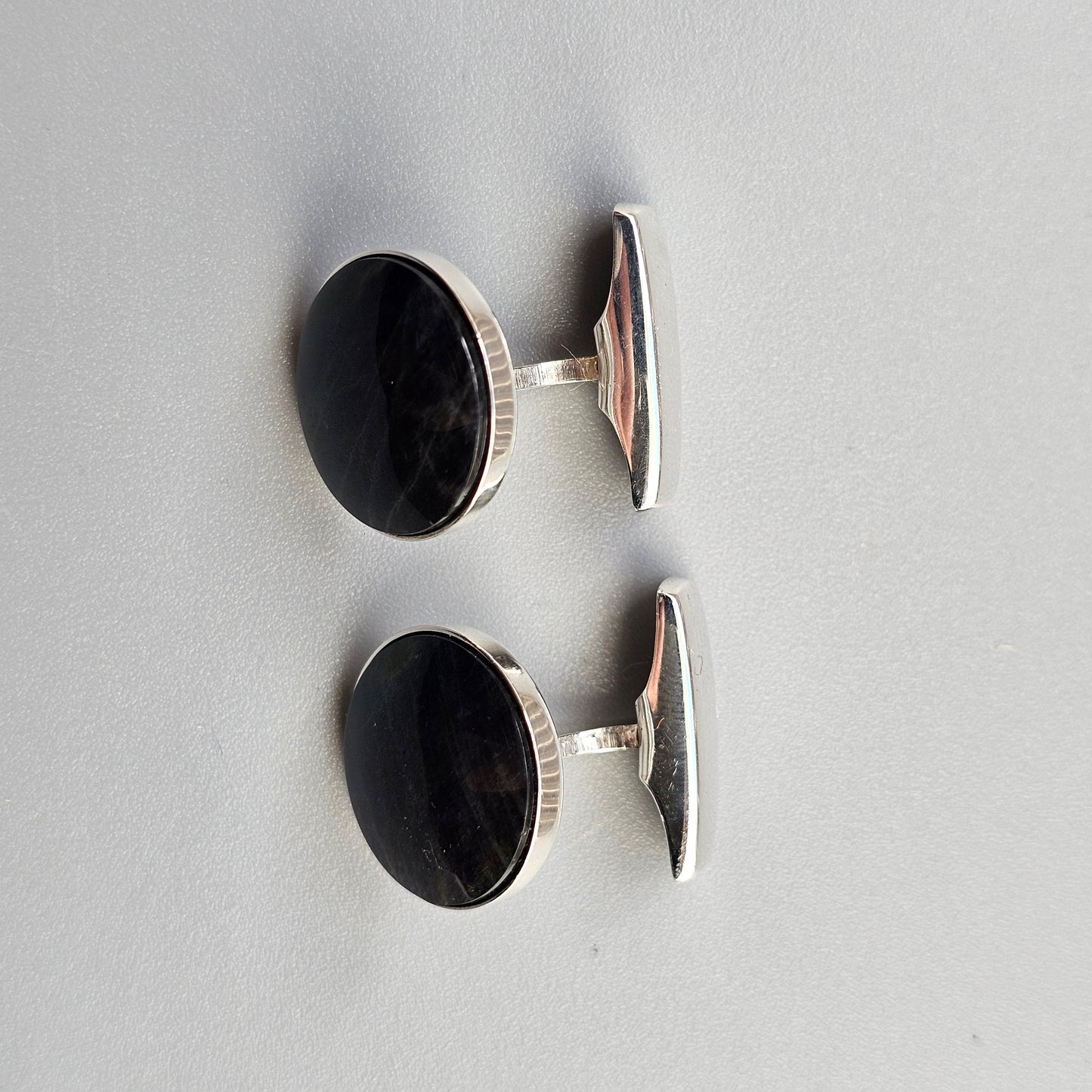Vintage 1980s Round Sterling Silver & Spectrolite Cufflinks 1987