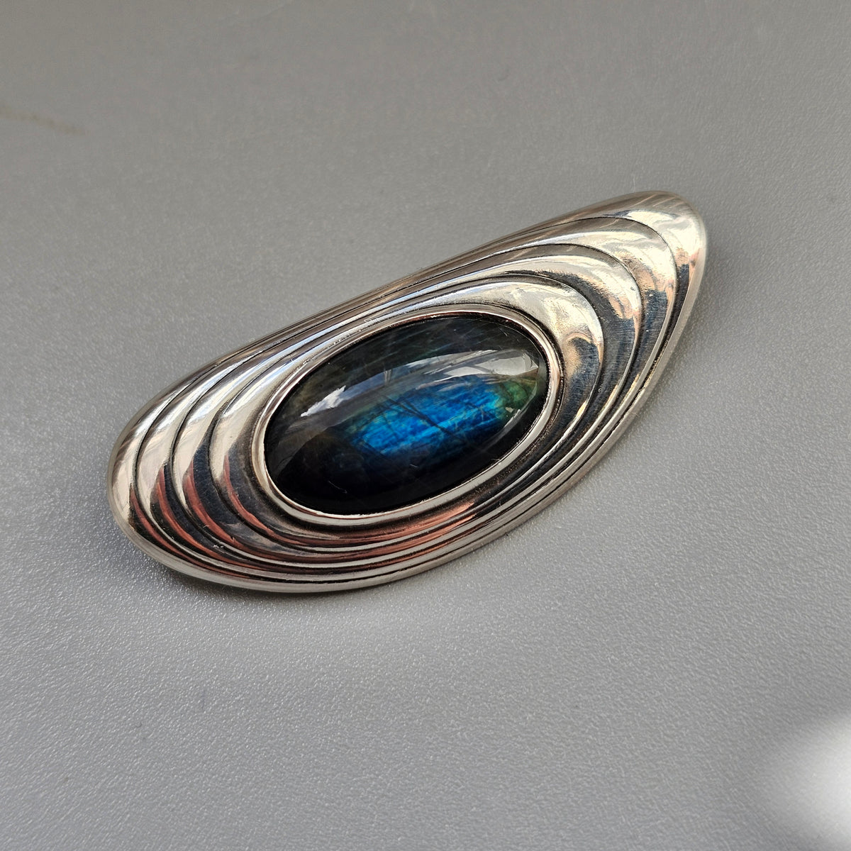 Vintage Modernist 1960s Silver & Spectrolite Brooch by Elis Kauppi Kupittaan Kulta