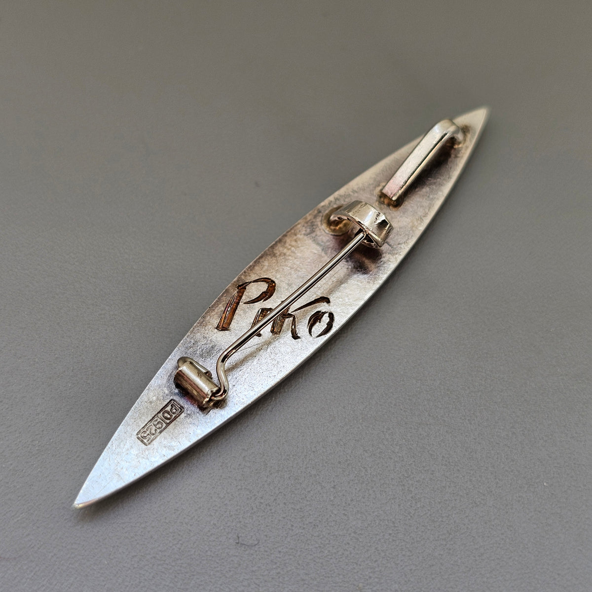 Contemporary Platinoro Finnish Sterling Silver White Enamel Brooch / Pendant Marquise Design