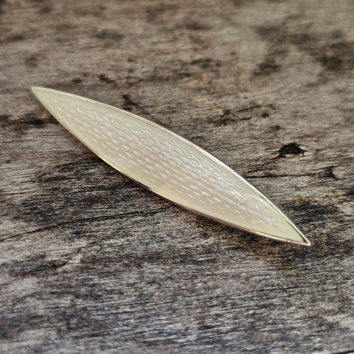 Contemporary Platinoro Finnish Sterling Silver White Enamel Brooch / Pendant Marquise Design