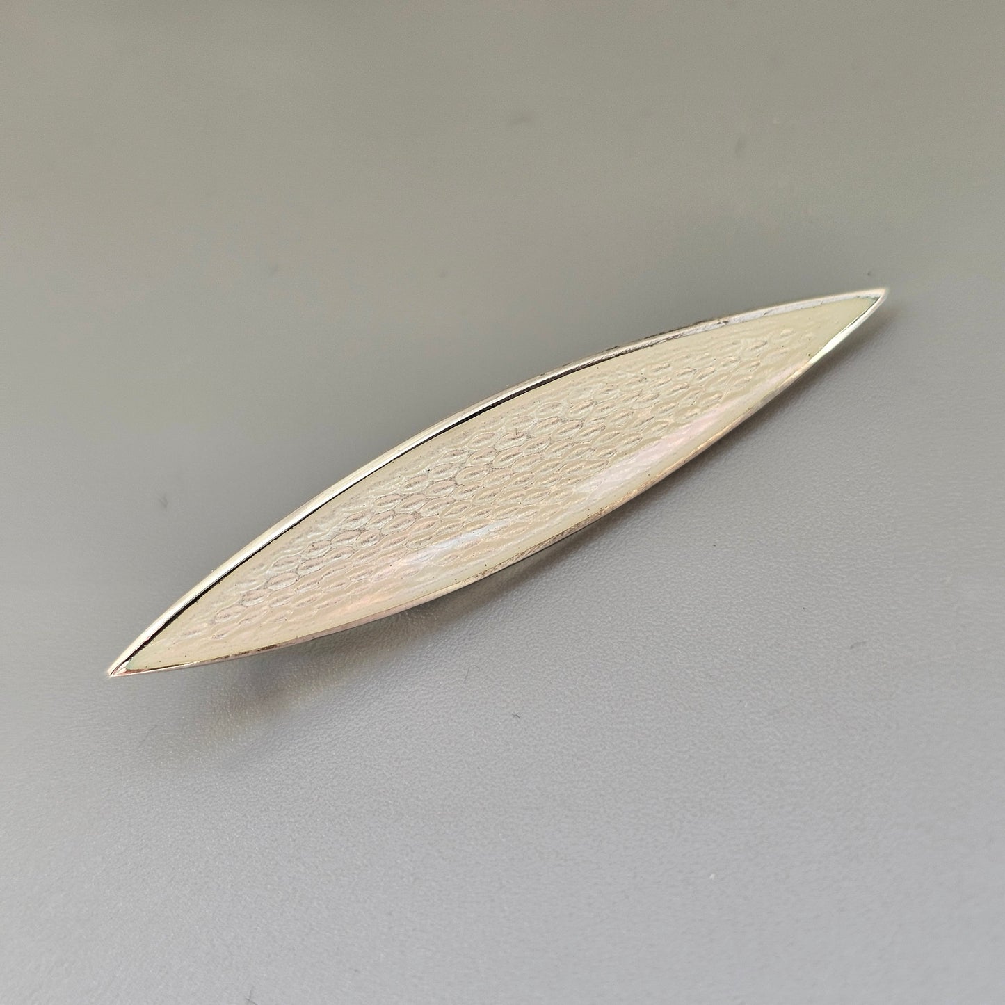 Contemporary Platinoro Finnish Sterling Silver White Enamel Brooch / Pendant Marquise Design
