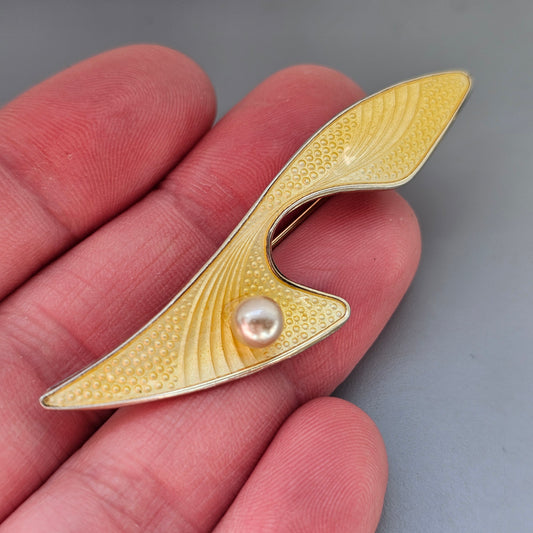 Vintage Norwegian Sterling Silver Yellow Enamel Brooch by Edelmetall Norway