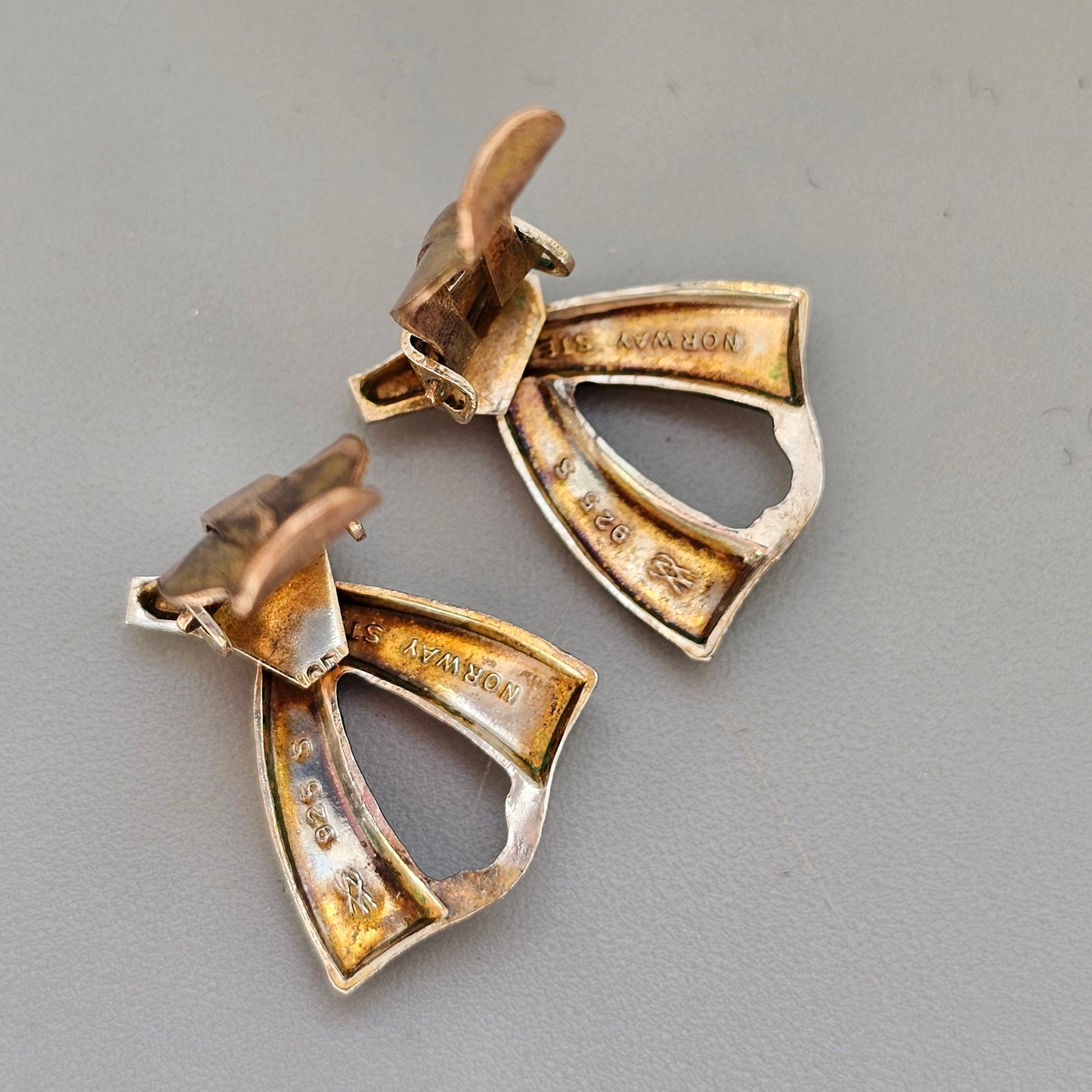 Vintage Norwegian Sterling Silver White Enamel Clip On Earrings by Aksel Holmsen