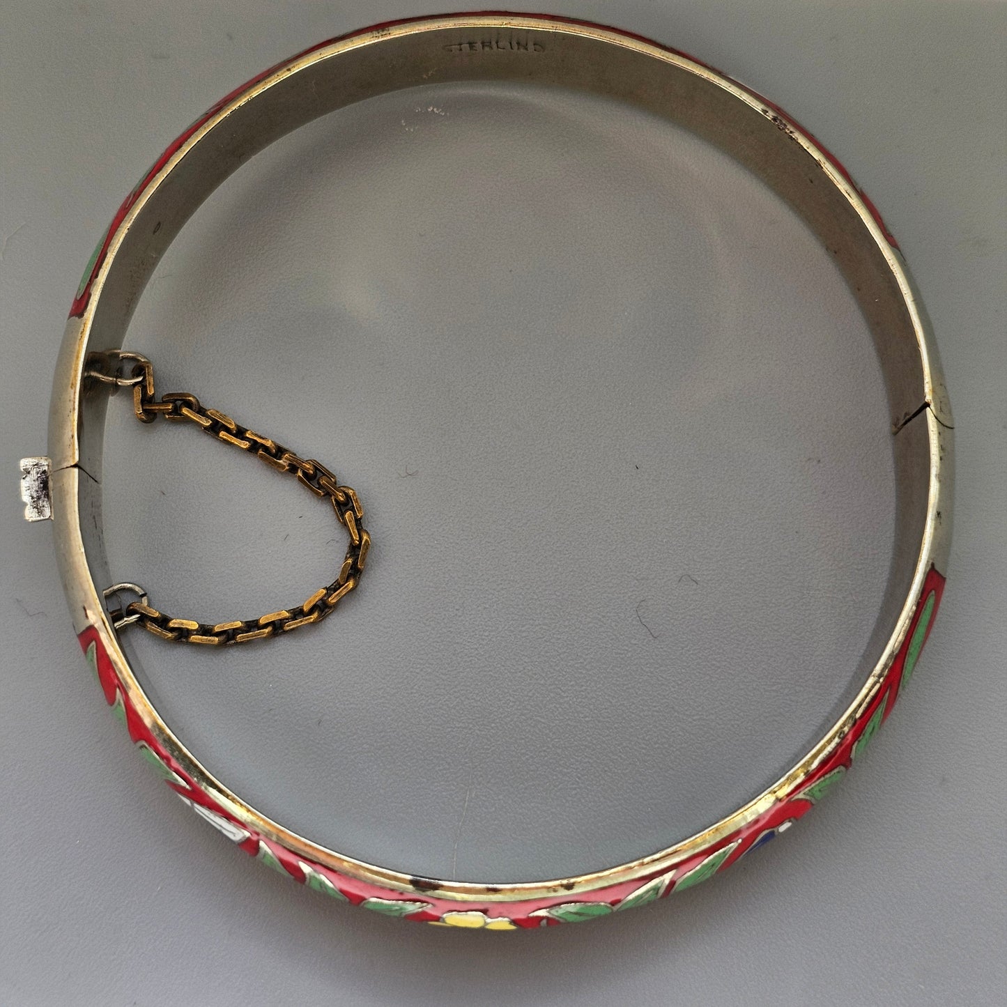 Vintage Mid Century Thai Sterling Silver Red Enamel Bracelet C1960