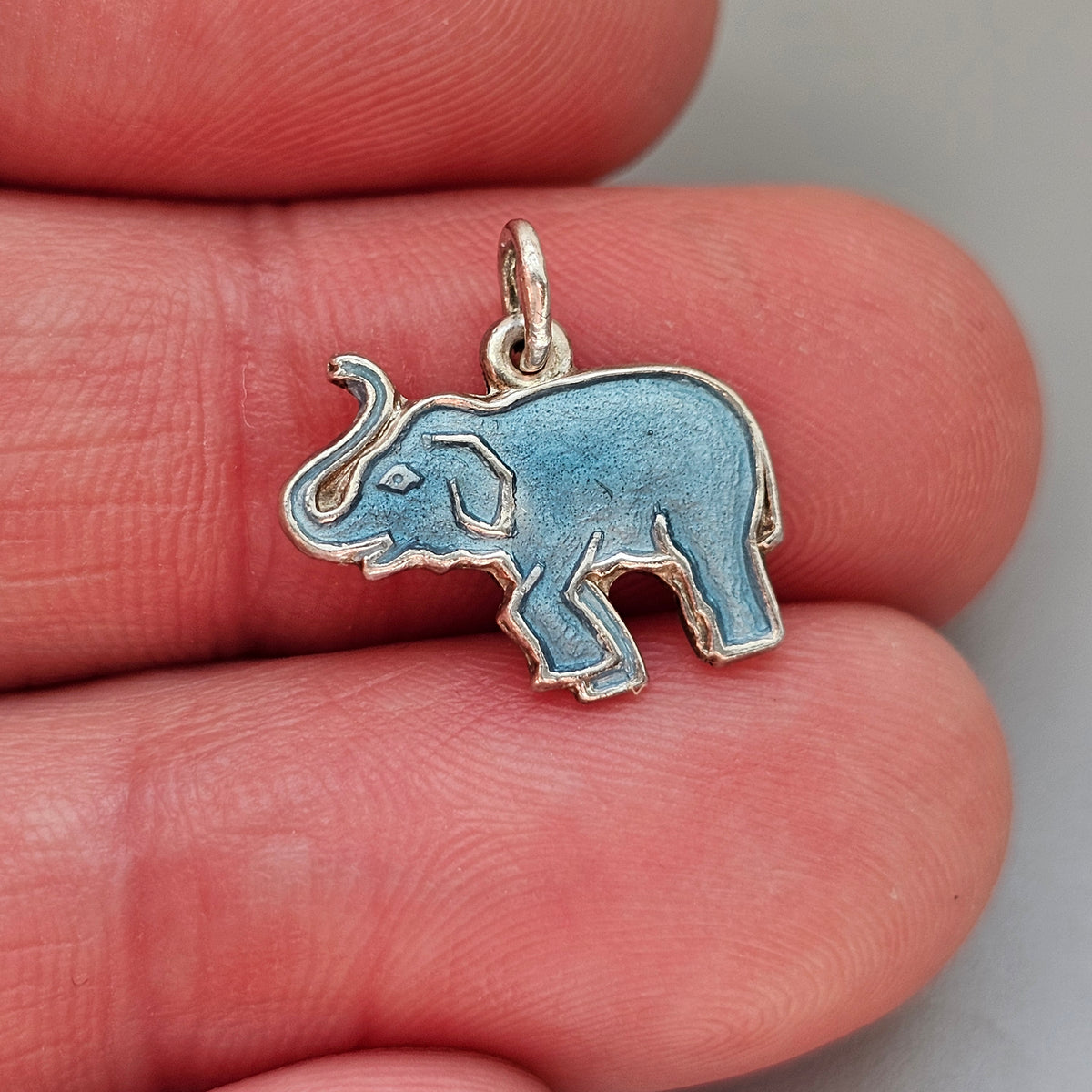 Small Vintage Scandinavian Silver Enamel Good Luck Elephant Charm Pendant