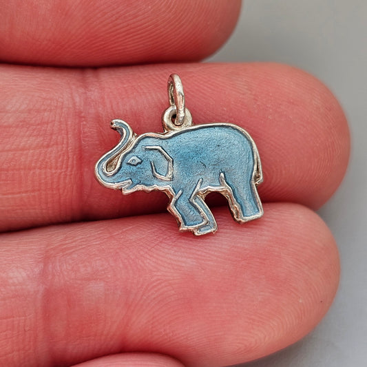 Small Vintage Scandinavian Silver Enamel Good Luck Elephant Charm Pendant