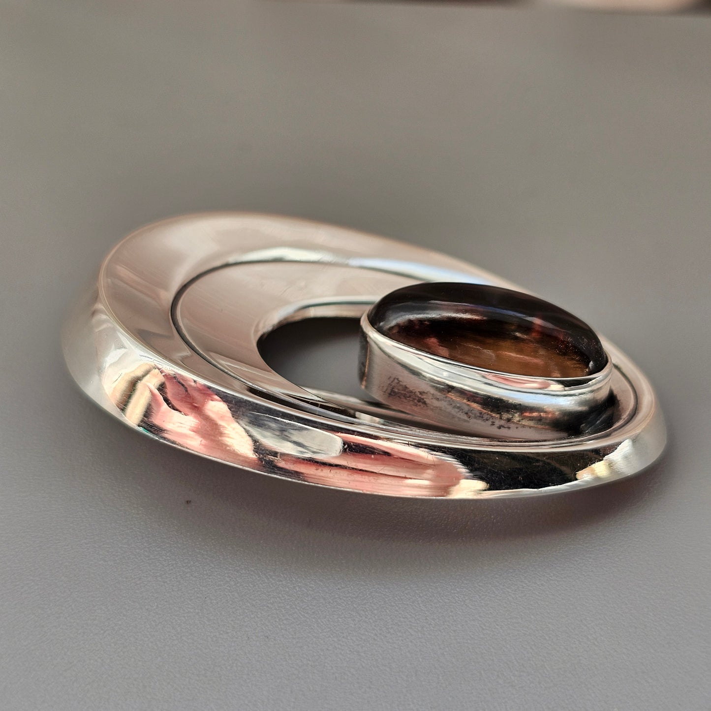 Vintage 1960s Finnish Modernist Silver Brooch with Smoky Quartz by Erik Granit & Co 1964