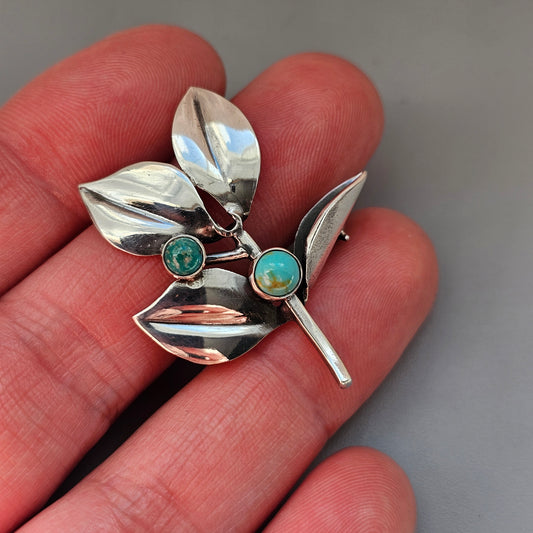 Small Vintage 1950s Gertrud Engel Anton Michelsen Swedish Silver Turquoise Brooch