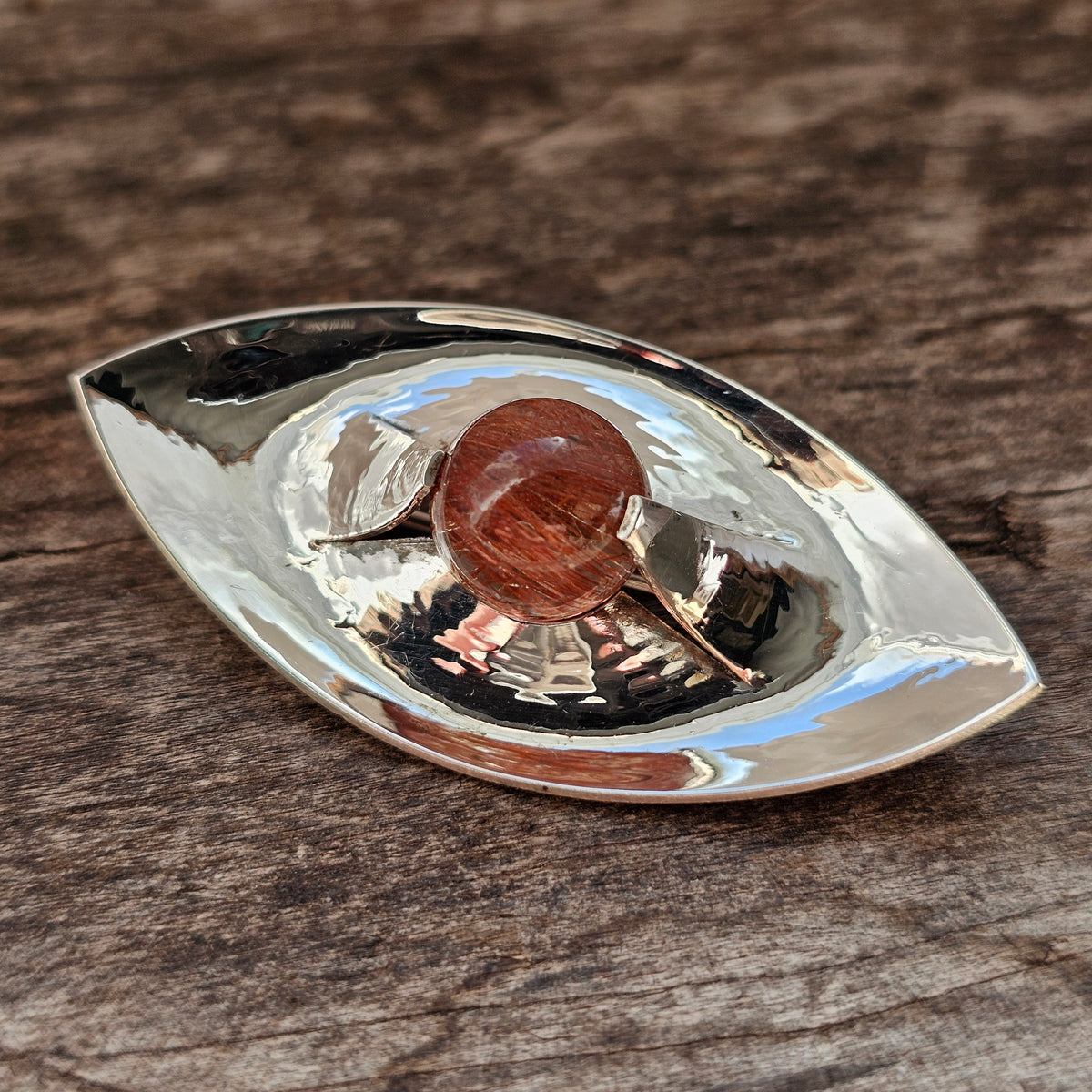 1960s Finnish Modernist Silver & Rutilated Quartz Brooch by Elis Kauppi & Kupittaan Kulta 1961