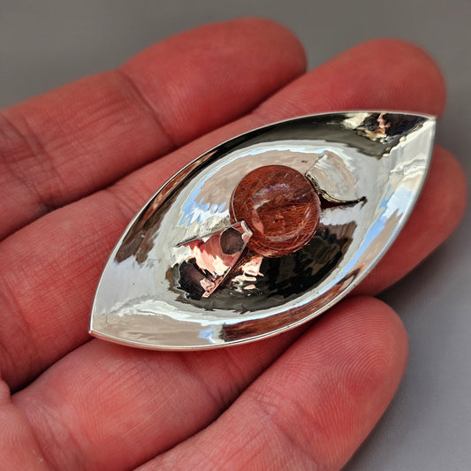 1960s Finnish Modernist Silver & Rutilated Quartz Brooch by Elis Kauppi & Kupittaan Kulta 1961