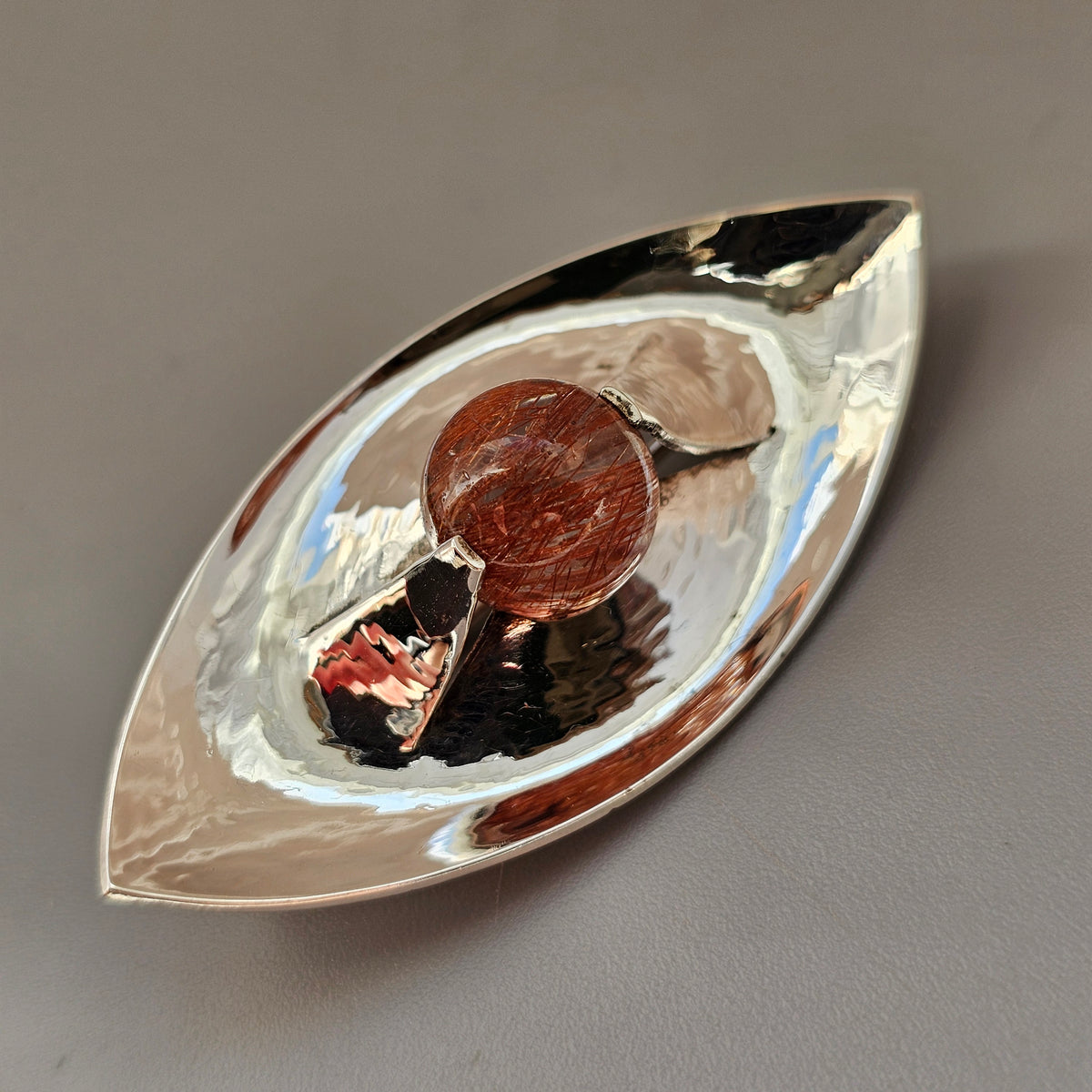 1960s Finnish Modernist Silver & Rutilated Quartz Brooch by Elis Kauppi & Kupittaan Kulta 1961