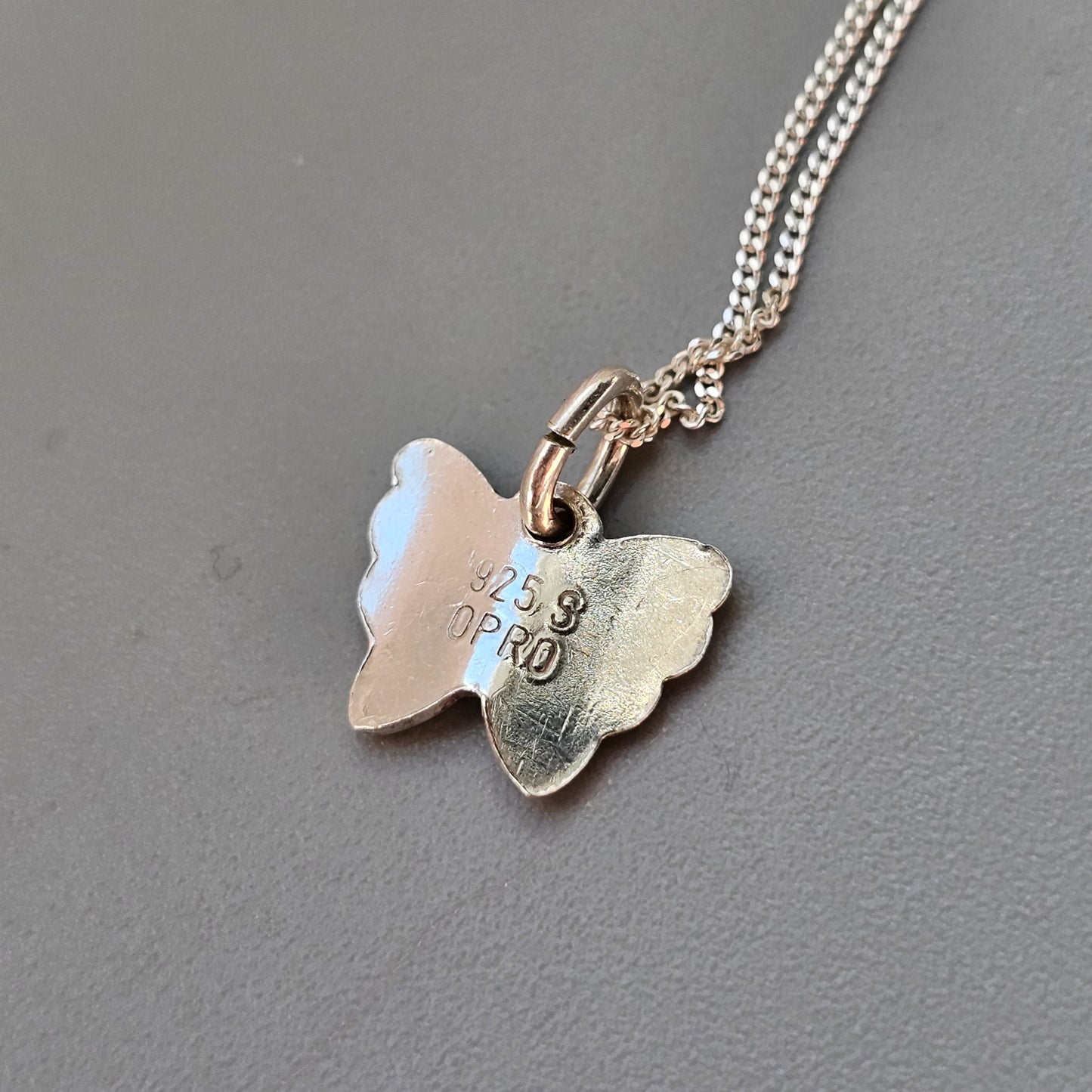 Small Vintage Norwegian Silver Enamel White Butterfly Pendant by Opro