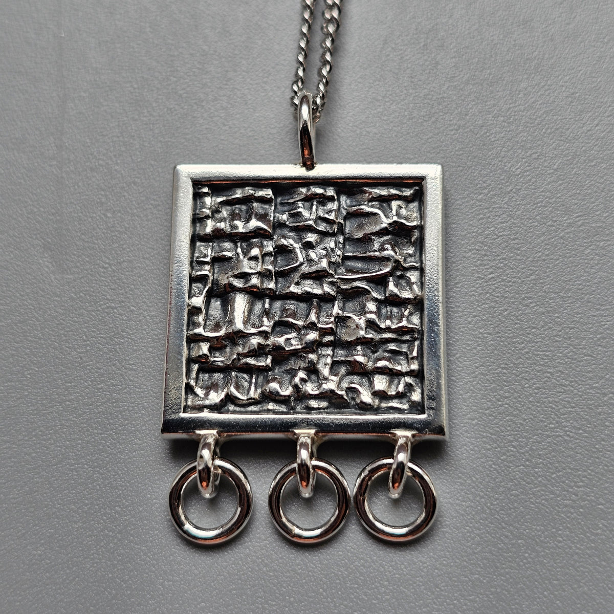 Finnish Modernist Brutalist Silver Necklace Pendant By Kultateollisuus - Jorma Laine Design - 1968