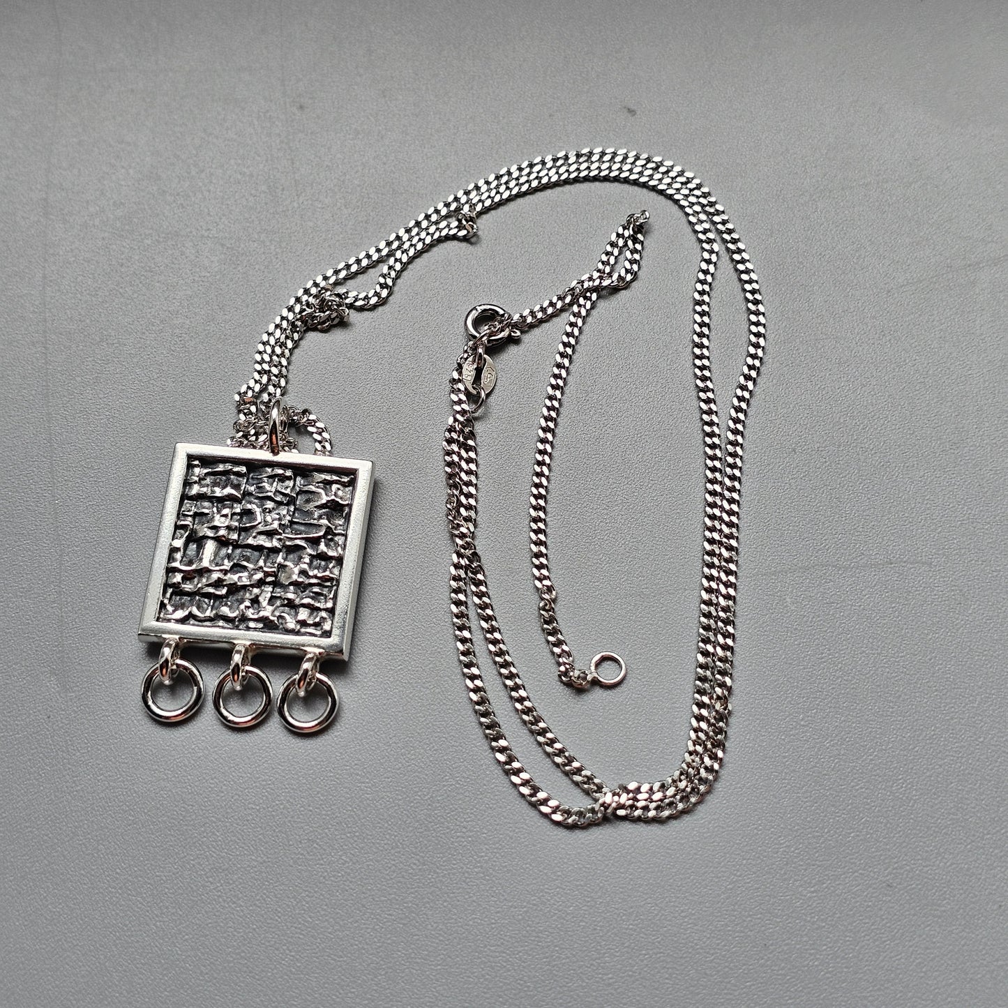 Finnish Modernist Brutalist Silver Necklace Pendant By Kultateollisuus - Jorma Laine Design - 1968