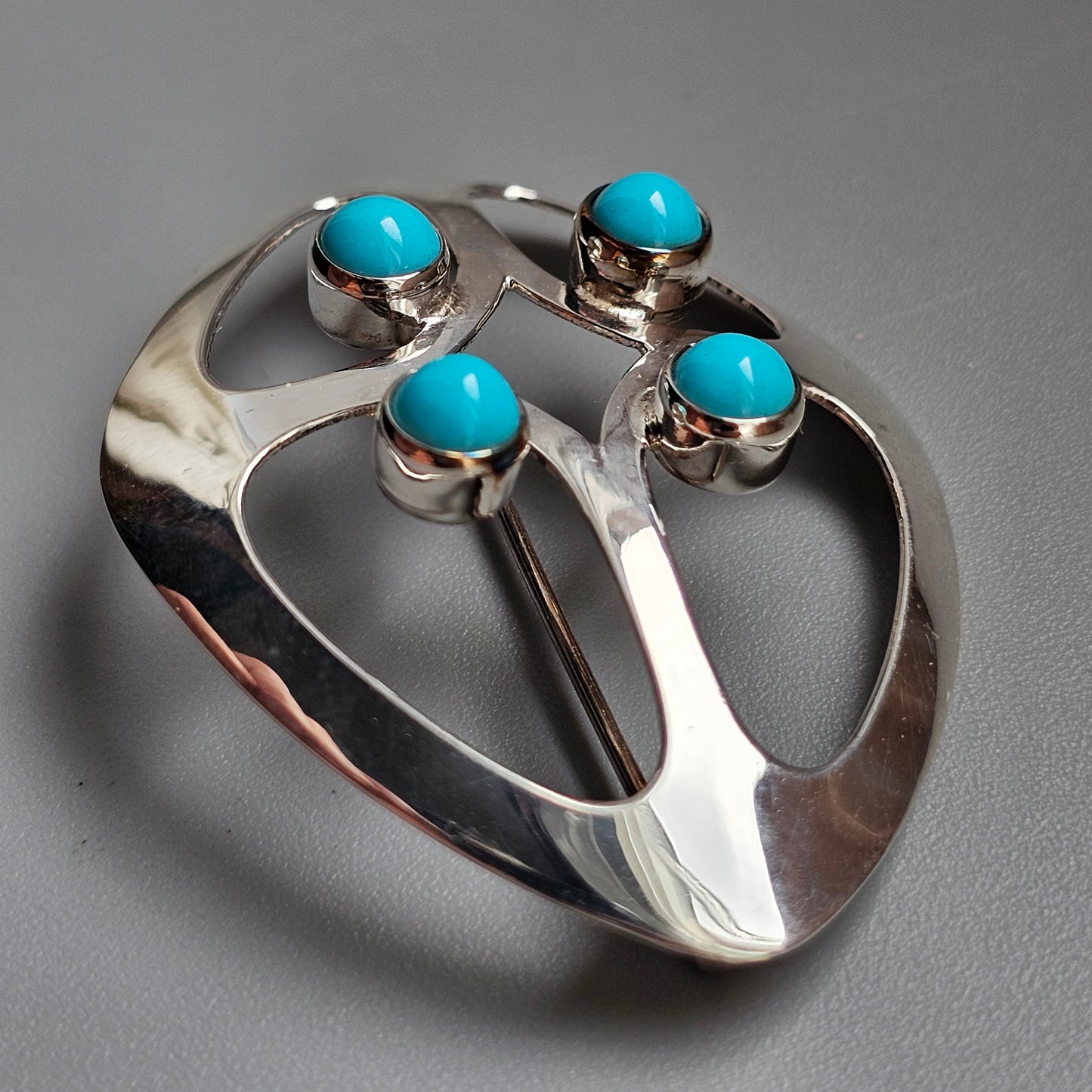 Vintage 1960s Kultaseppä Salovaara Finnish Silver & Turquoise Glass Modernist Brooch
