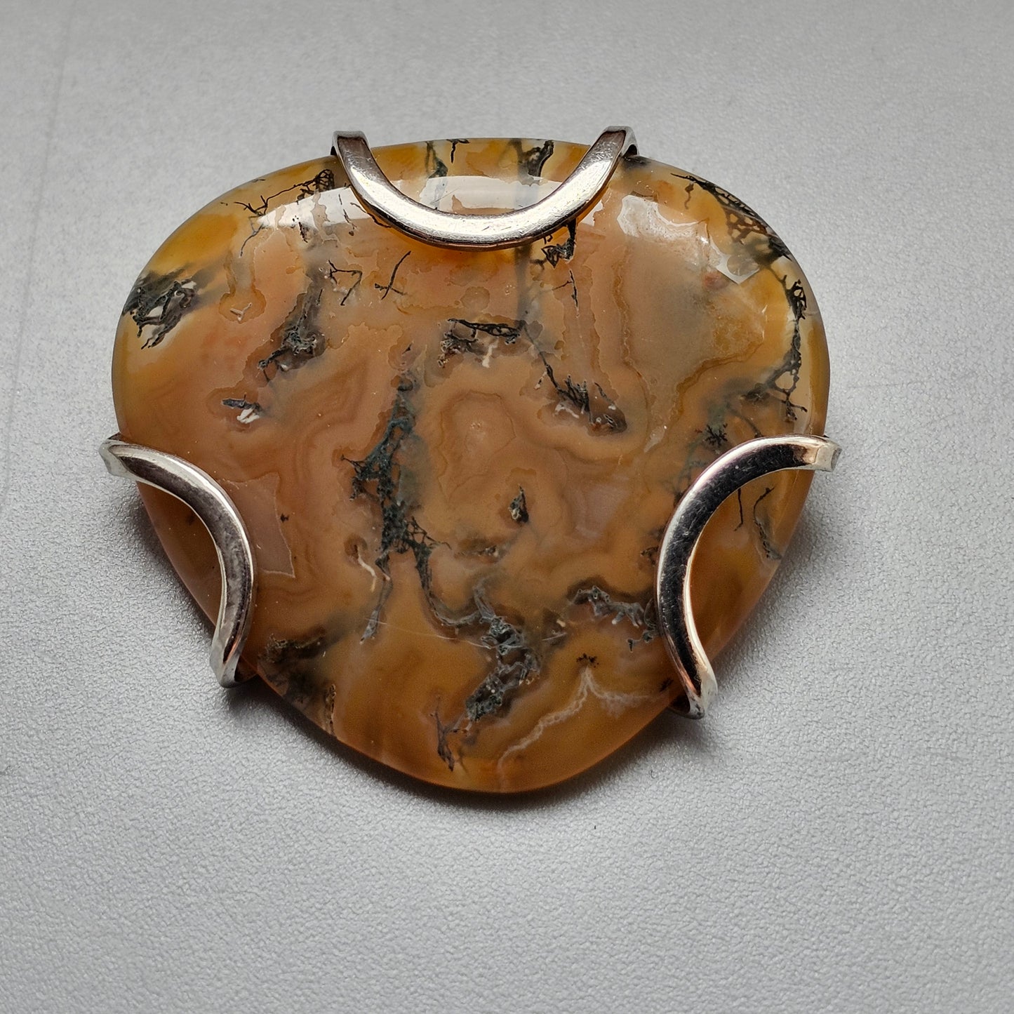 Vintage Silver & Moss Agate Modernist Brooch