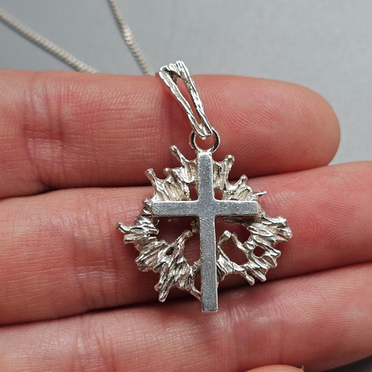 Vintage Jalosepot Finnish Silver Brutalist Cross Pendant 1972