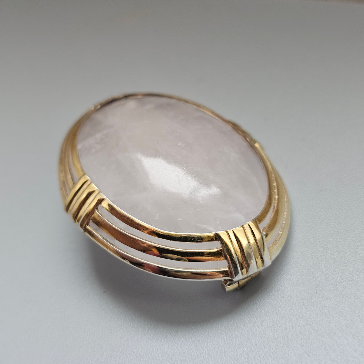 Vintage 1950s Kalevala Koru Finnish Gold Plated Silver Rose Quartz Brooch 1955