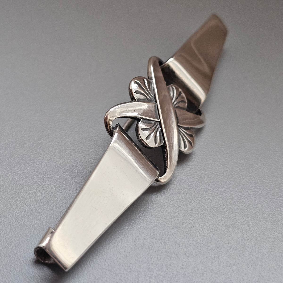 Antique Danish Art Deco Silver Brooch Geometric Floral Design