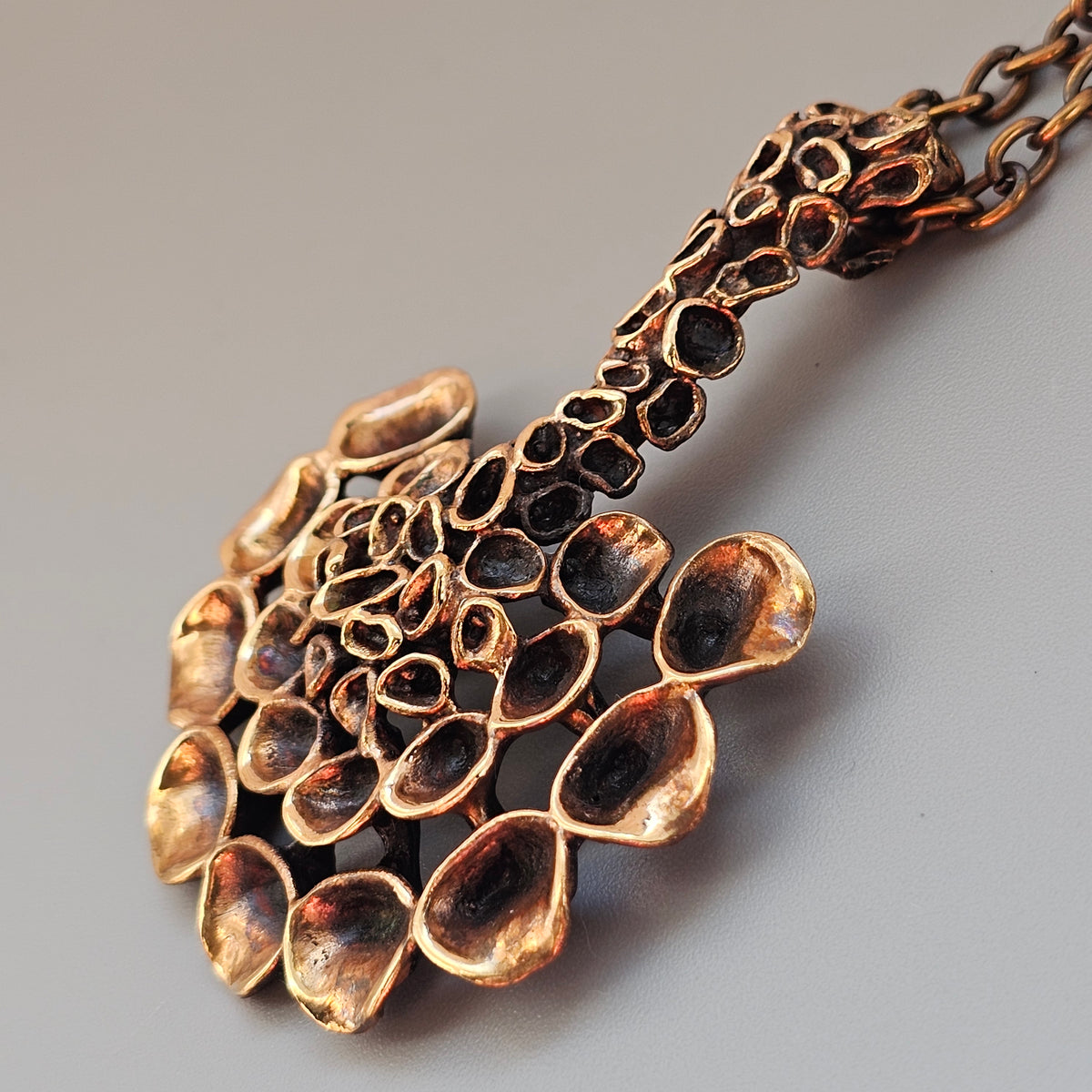 Vintage Hannu Ikonen for Valo-Koru Finnish Bronze Reindeer Moss Necklace