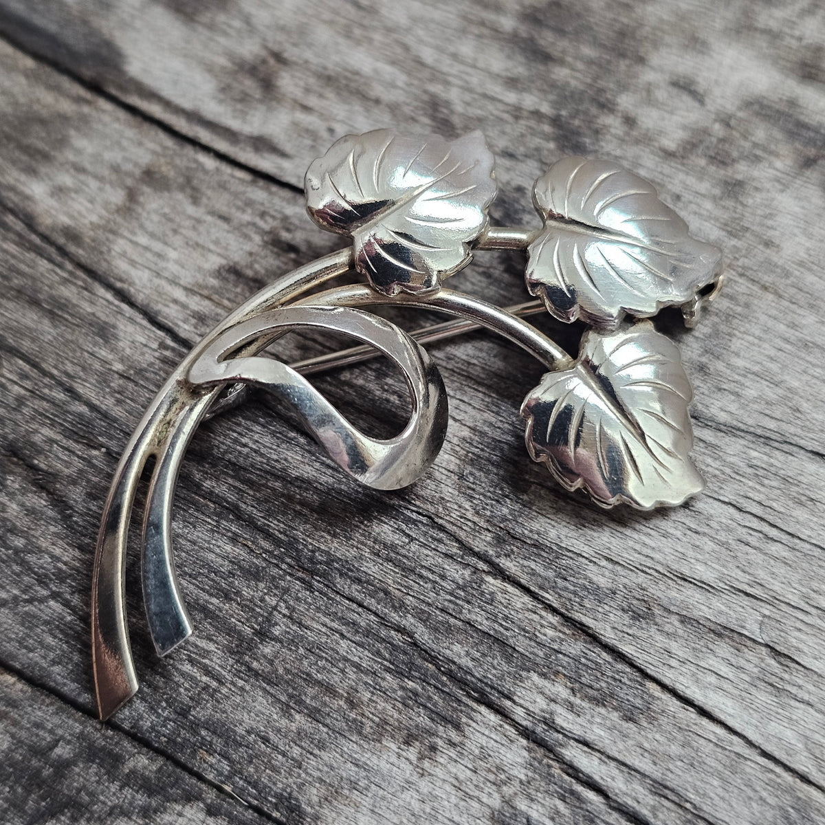 Vintage Hermann Siersbøl Danish Sterling Silver Leaf Brooch