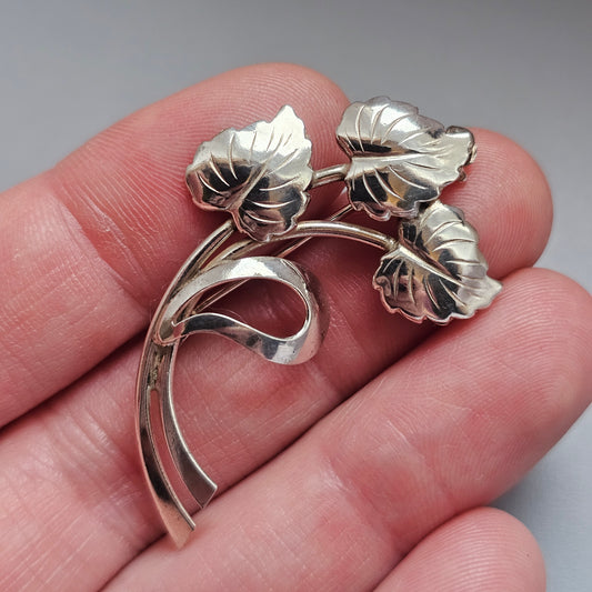 Vintage Hermann Siersbøl Danish Sterling Silver Leaf Brooch
