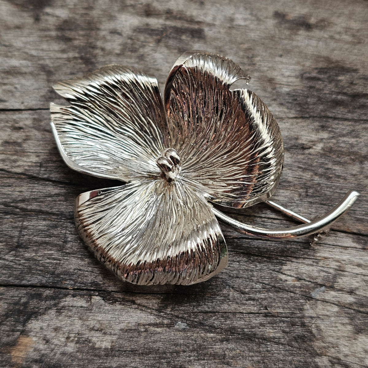 Vintage 1960s Kollmar & Jourdan Silver Modernist Flower Brooch Germany 1965