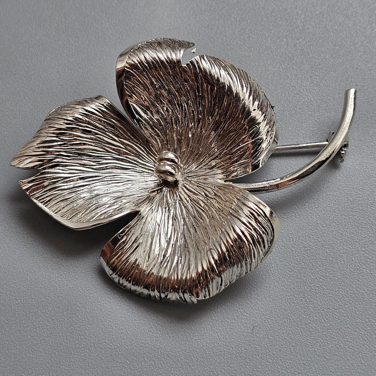 Vintage 1960s Kollmar & Jourdan Silver Modernist Flower Brooch Germany 1965