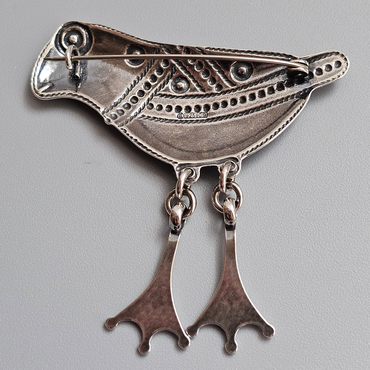 Finnish Kalevala Koru 11th Century Middle Ages Style Bird of Hattula Sterling Silver Brooch 2004