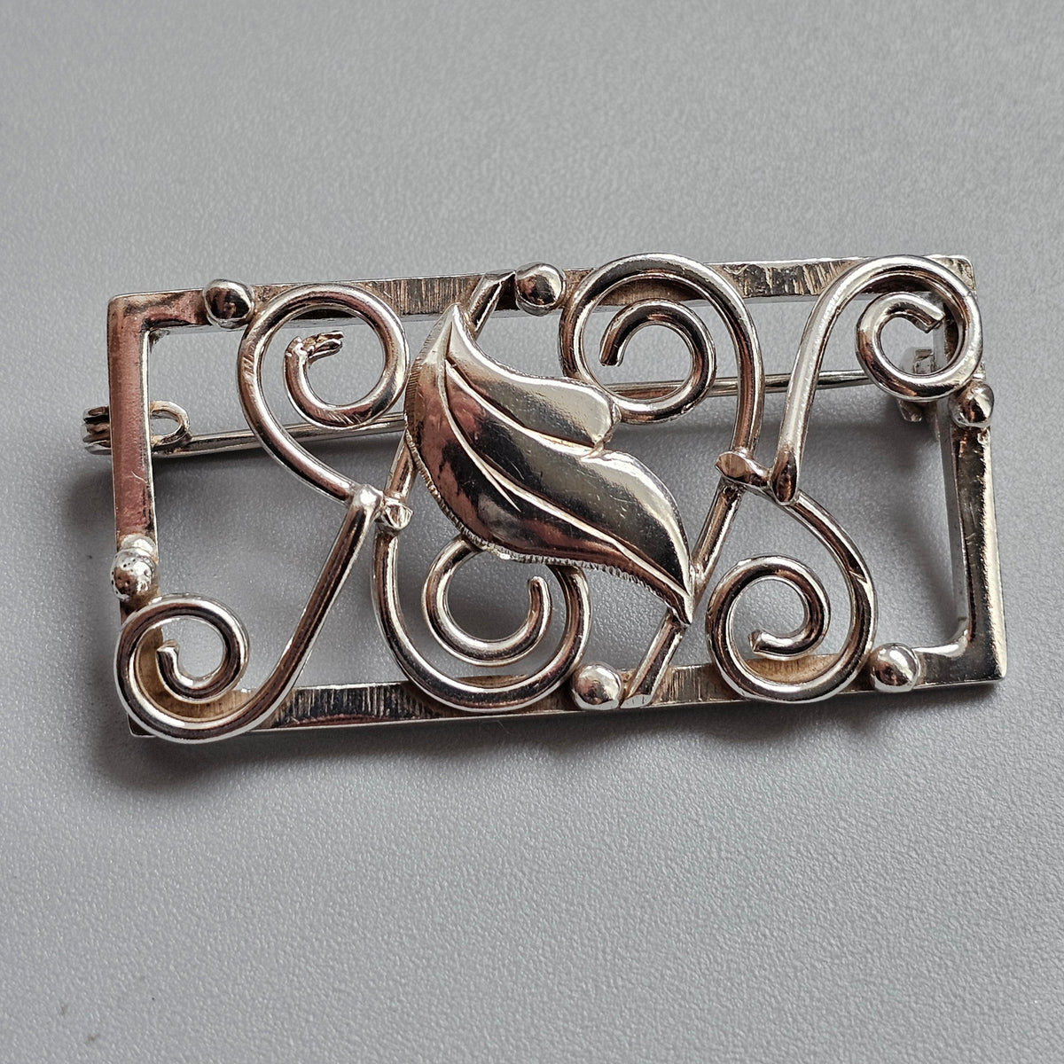 Vintage Danish Silver Mid Century Modernist Floral Brooch