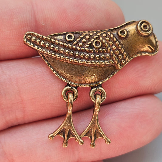 Small Kalevala Koru Bronze Brooch Bird of Hattula Finland Vintage 11th Century Middle Ages Style